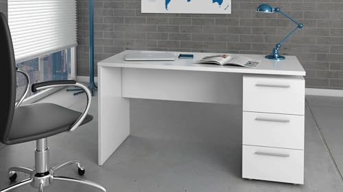 Dmora - Dallas Schreibtisch, Moderner Büroschreibtisch, Studiertisch mit Kommode mit 2 Schubladen und 1 Tür, 138x60h74 cm, Weiß Dmora - Dallas Schreibtisch, Moderner Büroschreibtisch, Studiertisch mit Kommode mit 2 Schubladen und 1 Tür, 138x60h74 cm, Weiß von Dmora