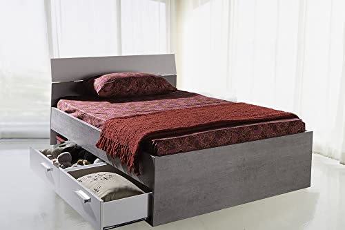 Dmora - Doppelbett 2 Fächer 2 Schubladen aus weiß lackiertem Zementlaminat von Dmora