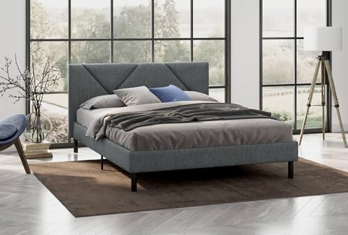 Dmora - Doppelbett Caldes, Struktur des Container-Betts, Sommier mit Verkleidung, Matratzenhalterstruktur, Geeignet für eine Matratze 160x190 cm, Grau von Dmora