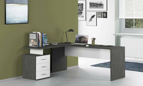 Dmora Eckschreibtisch, Made in Italy, Minimaler Computertisch, PC-Schreibtisch, 160x60h75 cm, Farbe Ash Grey und Glossy White von Dmora