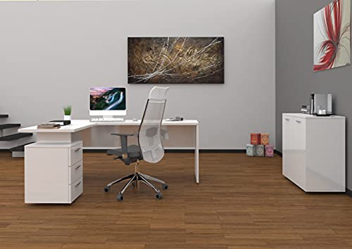 Dmora Eckschreibtisch, Made in Italy, Minimaler Computertisch, Schreibtisch für PC, 160x60h75 cm, glänzend weiße Farbe von Dmora