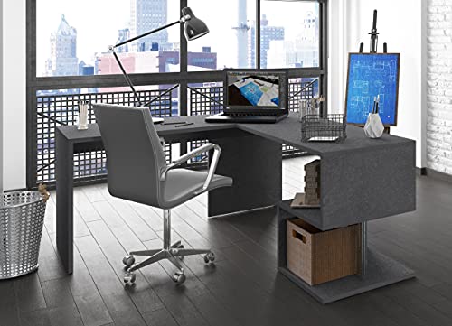 Dmora Eckschreibtisch mit Regal, Made in Italy, Computertisch, Schreibtisch für PC-Halter, 160x60h78 cm, Farbe Aschgrau von Dmora