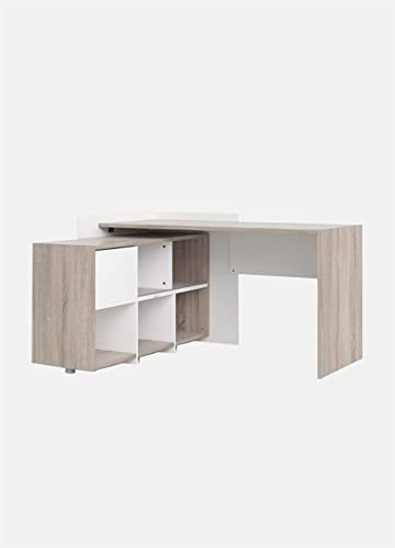 Dmora - Eckschreibtisch mit Regal mit sechs Fächern, Farbe Eiche und Weiß, 140 x 80 x 120 cm Dmora - Eckschreibtisch mit Regal mit sechs Fächern, Farbe Eiche und Weiß, 140 x 80 x 120 cm von Dmora