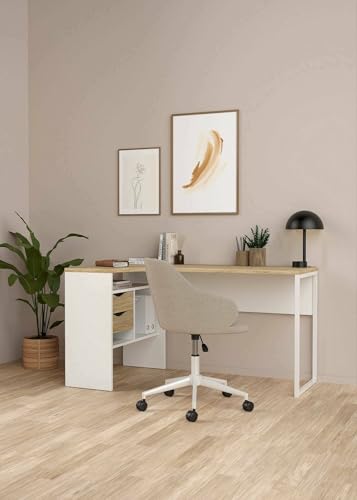 Dmora - Schreibtisch Patience, Mehrzweckschreibtisch, B?rotisch f?r PC, Eckschreibtisch, 145x81 h77 cm, Wei? und Eiche Dmora - Schreibtisch Patience, Mehrzweckschreibtisch, B?rotisch f?r PC, Eckschreibtisch, 145x81 h77 cm, Wei? und Eiche von Dmora