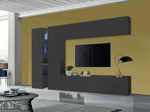 Dmora Einbauwand Costanzo, TV-Lounge-Set mit 4 Türen, Mehrzweck-Wohnzimmermöbel, 100% Made in Italy, 280 x 30 x 180 cm, Anthrazit von Dmora