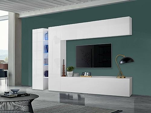 Dmora Einbauwand Costanzo, TV-Lounge-Set mit 4 Türen, Mehrzweck-Wohnzimmermöbel, 100% Made in Italy, 280 x 30 x 180 cm, weiß glänzend von Dmora