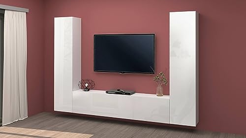 Dmora Einbauwand Giordano, Lounge-Set mit 3 Türen, Mehrzweck-Wohnzimmermöbel, 100% Made in Italy, 260 x 30 x 180 cm, weiß glänzend von Dmora