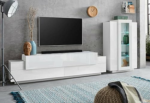Dmora Einbauwand Jesaia, Wohnzimmer-Set, TV-Schrank, Mehrzweck, 100% Made in Italy, 280 x 45 x 120 cm, Weiß von Dmora