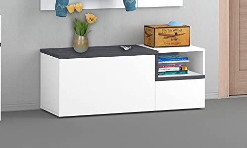 Dmora Eingangsmöbel, Made in Italy, Modulares Modul, Bank mit 2 Türen, 120x40h54 cm, glänzend weiß und schiefergrau von Dmora