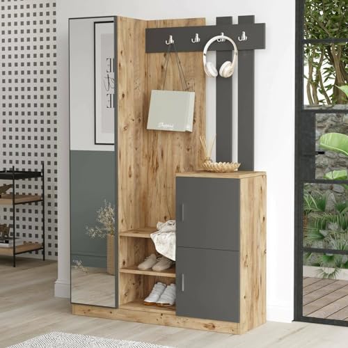 Dmora - Eingangsmöbel Australis, Moderner Eingang, Wandgarderobe, Multifunktions-Aufbewahrungskonsole, 114x38h180 cm, Eiche und Anthrazit von Dmora
