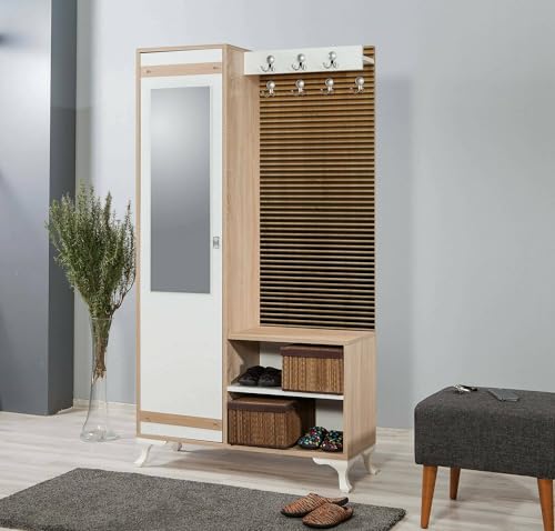 Dmora - Eingangsmöbel Zephyr, Moderner Eingang, Wandgarderobe, Multifunktions-Aufbewahrungskonsole, 100x36h190 cm, Eiche von Dmora