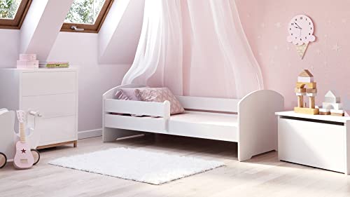 Dmora Einzelbett für Kinder, Kinderbett, Bett mit Absturzsicherung, mit rundem Kopfteil, cm 164x88h63, Farbe Weiß von Dmora