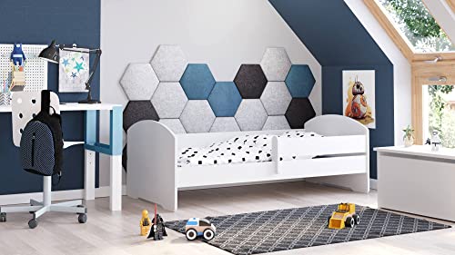 Dmora Einzelbett für Kinder, Kinderbett, Bett mit Fallschutz, mit rundem Kopfteil, cm 144x78h58, Farbe Weiß von Dmora