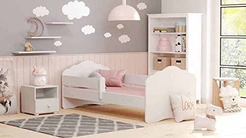 Dmora Einzelbett für Kinder, Kinderbett, Bett mit Fallschutz und Kopfteil "Wolke", cm 144x78h58, Farbe Weiß von Dmora