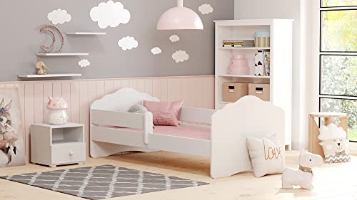 Dmora Einzelbett für Kinder, Kinderbett, Bett mit Fallschutz und Kopfteil "Wolke", cm 164x88h63, Farbe Weiß von Dmora