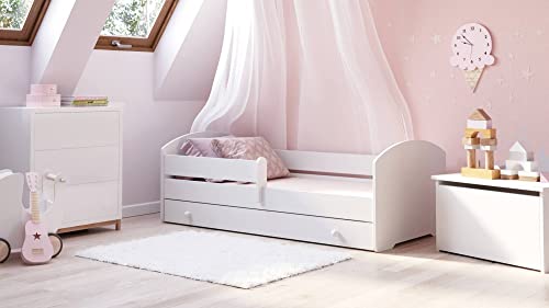 Dmora Einzelbett für Kinder, Kinderbett mit Kommode und Absturzsicherung, mit rundem Kopfteil, cm 144x78h58, Farbe Weiß von Dmora