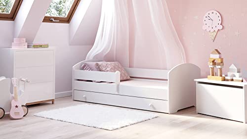 Dmora Einzelbett für Kinder, Kinderbett mit Kommode und Absturzsicherung, mit rundem Kopfteil, cm 164x88h63, Farbe Weiß von Dmora