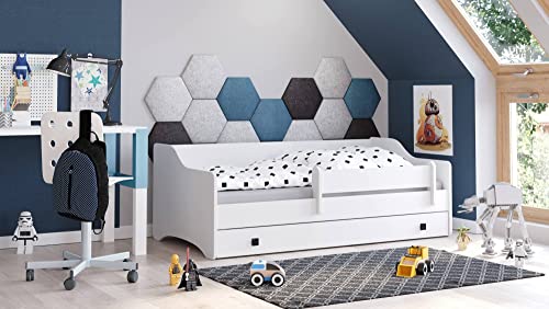 Dmora Einzelbett für Kinder, Kinderbett mit Kommode und Absturzsicherung für Schlafzimmer, 164x85h60 cm, Farbe Schwarz und Weiß von Dmora