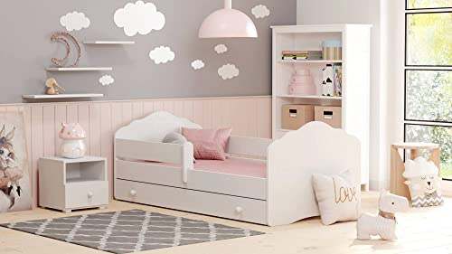 Dmora Einzelbett für Kinder, Kinderbett mit Kommode und Absturzsicherung und Kopfteil "Wolke", cm 144x78h58, Farbe Weiß von Dmora