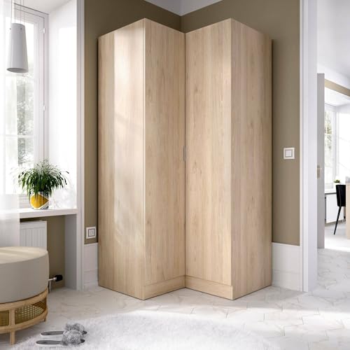 Dmora - Kleiderschrank 2 Türen Elgon, Eckschrank für Schlafzimmer, Eckschrank, 91x93h184 cm, 91x93h184 cm, Eiche von Dmora