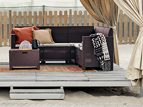 Dmora Eris Lounge, Gartenmöbel-Set mit Kissen, für den Innen-und Außenbereich, 100% Made in Italy, Braun von Dmora