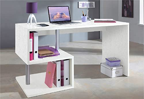 Dmora Esse moderner Schreibtisch für Büro und Arbeitszimmer mit Regal, Made in Italy, Computertisch, PC-Schreibtisch, 140x60h75 cm, Farbe Asche weiß von Dmora