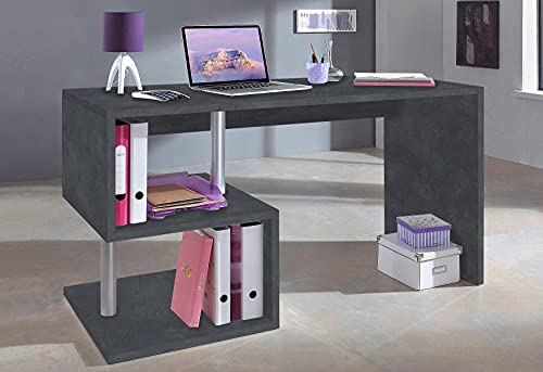 Dmora Esse moderner Schreibtisch für Büro und Arbeitszimmer mit Regal, Made in Italy, Computertisch, PC-Schreibtisch, 140x60h78 cm, Farbe Aschgrau von Dmora