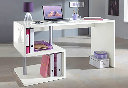 Dmora Esse moderner Schreibtisch für Büro und Arbeitszimmer mit Regal, Made in Italy, Computertisch, PC-Schreibtisch, 140x60h78 cm, glänzend weiße Farbe von Dmora