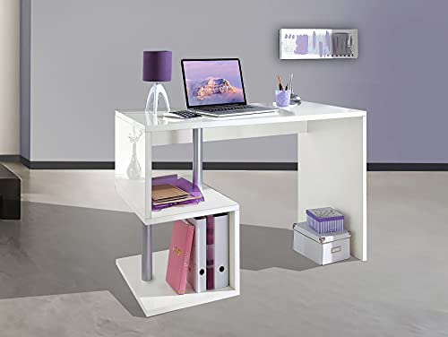 Dmora Esse moderner Schreibtisch für Büro und Arbeitszimmer mit Regal, Made in Italy, Computertisch, PC-Schreibtisch, cm 100x50h78, glänzend weiße Farbe von Dmora