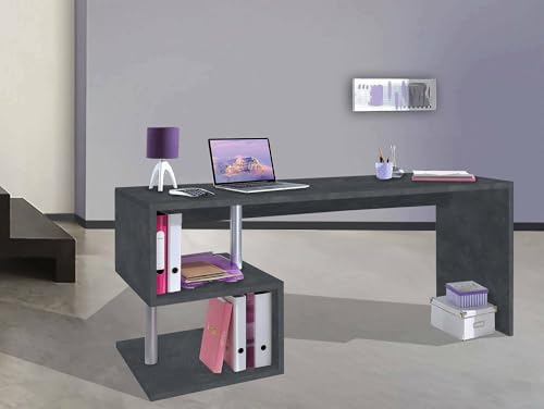 Dmora Esse moderner Schreibtisch für Büro und Arbeitszimmer mit Regal, Made in Italy, Computertisch, PC-Schreibtisch, cm 180x60h78, Farbe Aschgrau von Dmora