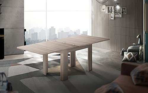 Dmora Esstisch mit Buchöffnung, Made in Italy, Küchenzusatzkonsole, Ausziehbarer Tisch, 90x90h75 cm, Farbe Ulme perlmutt von Dmora
