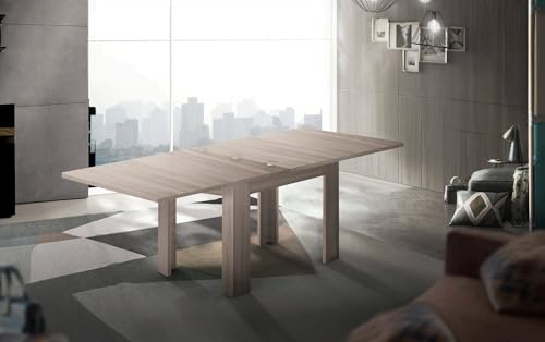 Dmora - Ausziehbarer Tisch Otto, Hilfsküchenkonsole, Ausziehbarer Tisch, 100 % Made in Italy, 90 x 90 x 75 cm, Ulme perlmutt, von Dmora