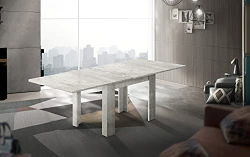 Dmora Esstisch mit Buchöffnung, Made in Italy, Küchenzusatzkonsole, Ausziehbarer Tisch, cm 90x90h75, Zementfarbe von Dmora