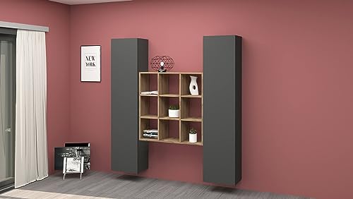 Dmora - Kommode Fausto, Wohnzimmer-Set mit 2 Türen und Regalen, Wohnzimmer-Buffet, Küchen-Sideboard, 100% Made in Italy, 170 x 30 x 180 cm, Anthrazit und Ahorn Dmora - Kommode Fausto, Wohnzimmer-Set mit 2 Türen und Regalen, Wohnzimmer-Buffet, Küchen-Sideboard, 100% Made in Italy, 170 x 30 x 180 cm, Anthrazit und Ahorn von Dmora