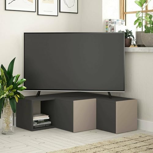 Dmora - Fernsehschrank Alya, Ständer für Wohnzimmerfernseher, Niedriges Wohnzimmer-Sideboard, TV-Ständerbasis, 90x92h32 cm, Anthrazit und Beige Dmora - Fernsehschrank Alya, Ständer für Wohnzimmerfernseher, Niedriges Wohnzimmer-Sideboard, TV-Ständerbasis, 90x92h32 cm, Anthrazit und Beige von Dmora