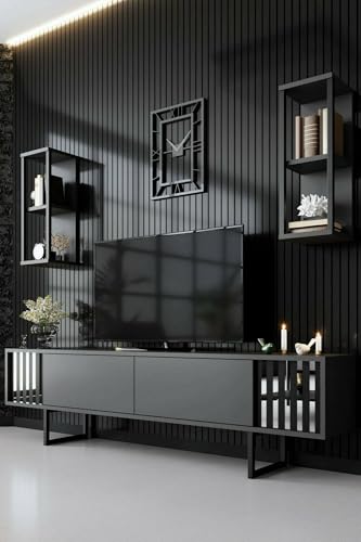 Dmora - Fernsehschrank Ananke, Ständer für Wohnzimmerfernseher, Niedriges Wohnzimmer-Sideboard, TV-Ständerbasis, 180x30h48 cm, Anthrazit und Schwarz Dmora - Fernsehschrank Ananke, Ständer für Wohnzimmerfernseher, Niedriges Wohnzimmer-Sideboard, TV-Ständerbasis, 180x30h48 cm, Anthrazit und Schwarz von Dmora