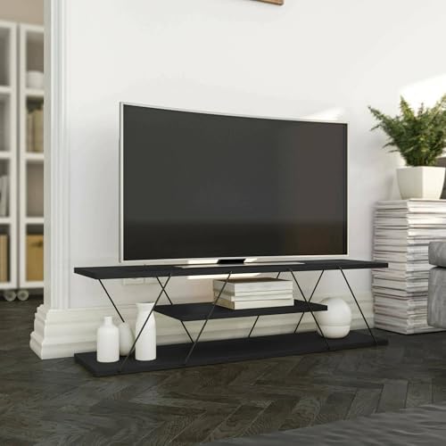 Dmora - Fernsehschrank Lysithea, Ständer für Wohnzimmerfernseher, Niedriges Wohnzimmer-Sideboard, TV-Ständerbasis, 120x30h33 cm, Anthrazit und Grau von Dmora