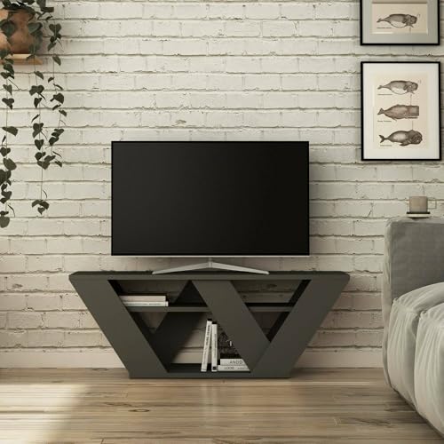 Dmora - Fernsehschrank Pegasus, Ständer für Wohnzimmerfernseher, Niedriges Wohnzimmer-Sideboard, TV-Ständerbasis, 110x30h40 cm, Anthrazit Dmora - Fernsehschrank Pegasus, Ständer für Wohnzimmerfernseher, Niedriges Wohnzimmer-Sideboard, TV-Ständerbasis, 110x30h40 cm, Anthrazit von Dmora