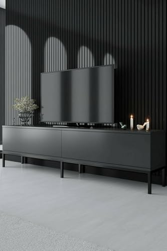 Dmora - Fernsehschrank Regulus, Ständer für Wohnzimmerfernseher, Niedriges Wohnzimmer-Sideboard, TV-Ständerbasis, 180x30h47 cm, Anthrazit und Schwarz Dmora - Fernsehschrank Regulus, Ständer für Wohnzimmerfernseher, Niedriges Wohnzimmer-Sideboard, TV-Ständerbasis, 180x30h47 cm, Anthrazit und Schwarz von Dmora