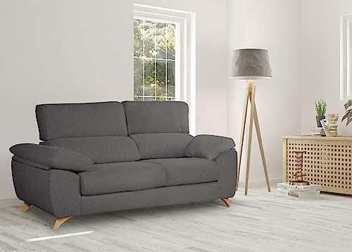 Dmora Festes Nevada, 3-Sitzer-Sofa aus gepolstertem Stoff mit Mehreren Positionen, neigbar, 200 x 85 x 107 cm, Anthrazit, Metall Holz Polyester von Dmora