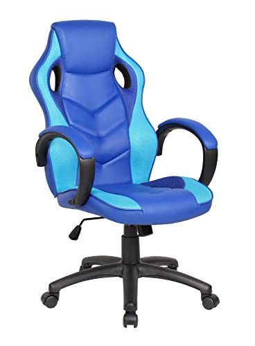 Dmora - Gaming-Stühl Caloundra, Gaming-Sessel für Erwachsene, Schreibtischstuhl, cm 66x61h104/114, Blau und Himmelblau von Dmora