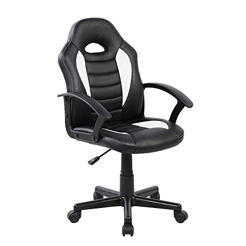 Dmora - Gaming-Stühl Hervey, Kinder-Gaming-Sessel, Schreibtischstuhl, cm 56x55h89/100, Schwarz und Weiß von Dmora