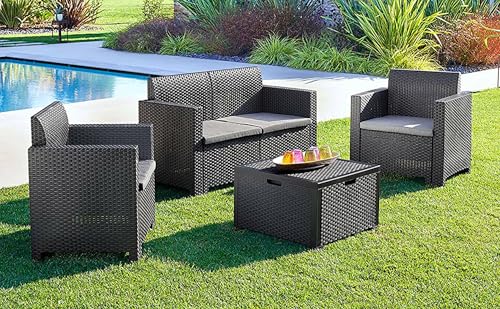 Dmora Gartenmöbel-Set Venere, Loungeset für den Außenbereich, Balkon- oder Gartenmöbel-Set, für den Außenbereich, hergestellt in Italien, Anthrazit von Dmora