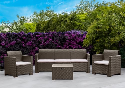 Dmora - Loungeset für draußen Venus, Outdoor-Lounge mit Couchtisch, Terrassenset mit Kissen, Gartenkomposition mit Sofa und Sesseln, Made in Italy, Taube von Dmora