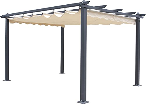 Dmora Gartenpergola mit Schiebedach, anthrazitfarbener Struktur und ecrufarbenem Stoff, 300 x 400 cm von Dmora