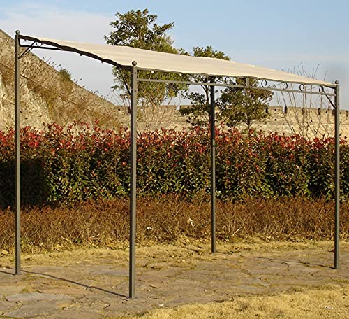 Dmora Gartenpergola zur Wandmontage, anthrazitfarbene Struktur und ecrufarbener Stoff, 300 x 200 x h240 cm von Dmora