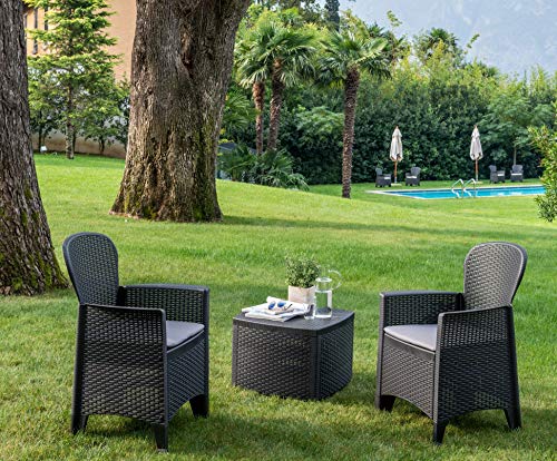 Dmora Gartenset mit Kissen, 2 Sesseln und 1 Outdoor-Container-Tisch, Made in Italy, Farbe Anthrazit von Dmora