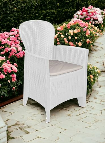 Dmora - Gartenstuhl Como, Gartensitz, Gartensessel in Rattan-Optik, 100 % Made in Italy, Cm 60x58h89, weiß von Dmora