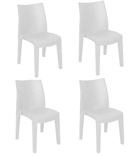 Dmora - Gartenstuhl Ravenna, Gartensitz, Stuhl für Esstisch, Sessel für den Außenbereich in Rattan-Optik, 100 % Made in Italy, 4er-Set, Cm 48x55h86, Weiß von Dmora