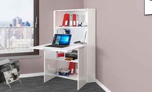 Dmora Gianmaria, Regal und Arbeitsplatte, Mehrzweck-Tisch für Büro, platzsparender Schreibtisch mit Mehreren Positionen, 100% Made in Italy, 70 x 57 x 140 cm, Weiß glänzend, Weiß glänzend Dmora Gianmaria, Regal und Arbeitsplatte, Mehrzweck-Tisch für Büro, platzsparender Schreibtisch mit Mehreren Positionen, 100% Made in Italy, 70 x 57 x 140 cm, Weiß glänzend, Weiß glänzend von Dmora